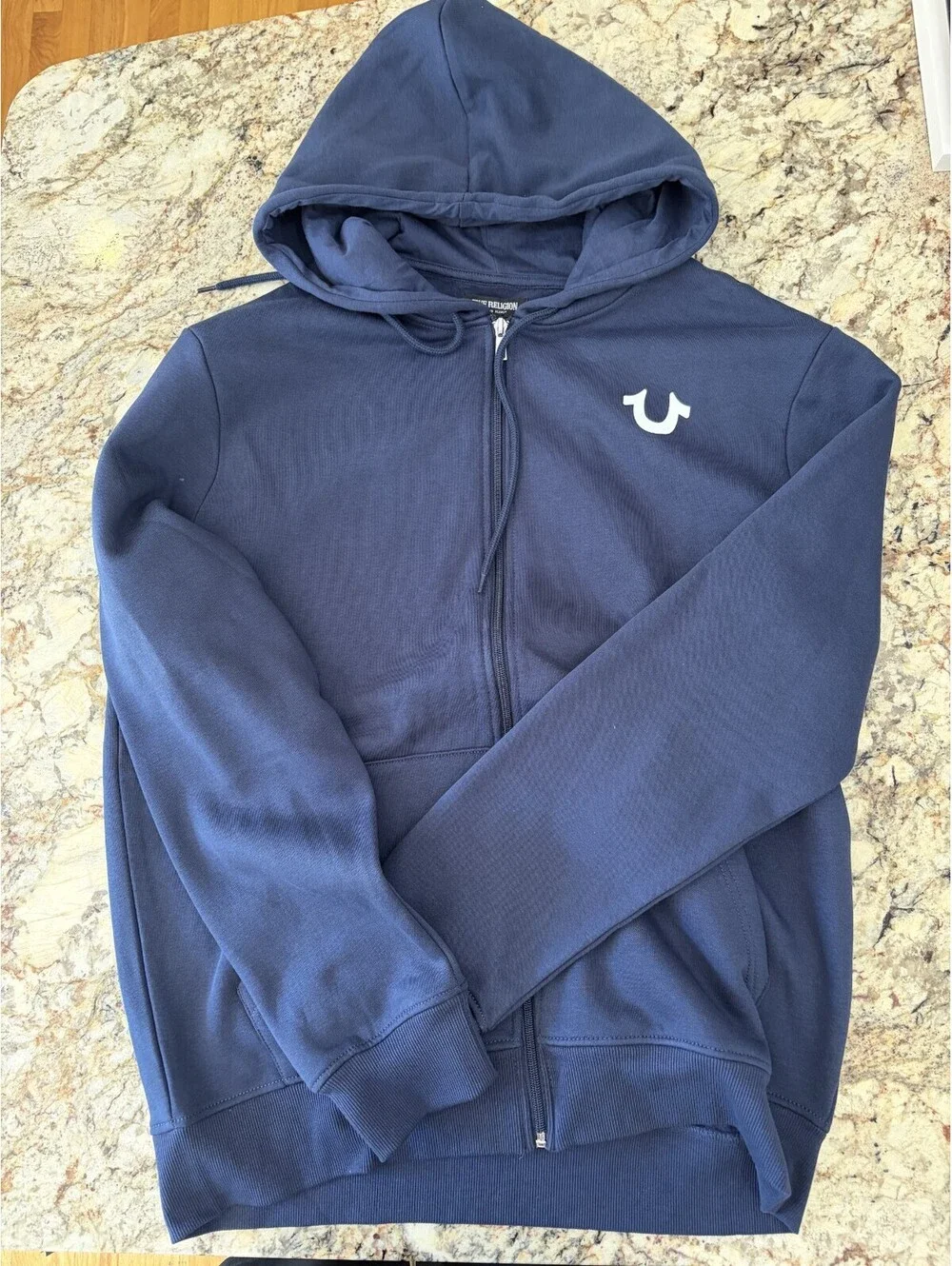 True Religion Oversized Buddha Zip Hoodie Mens L Dress Blue World Tour NWT
